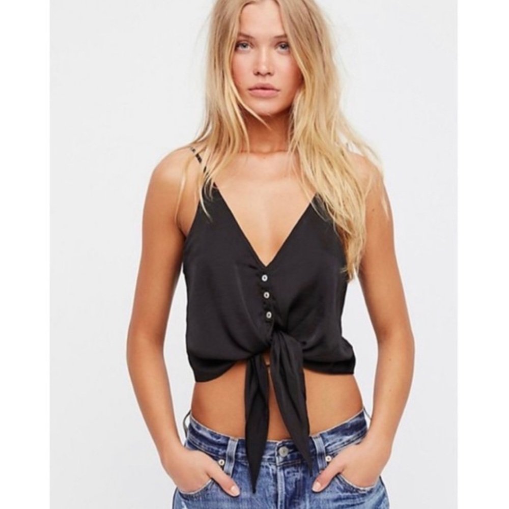Free People Intimately Black Two Tie For You Cropped Cami Top